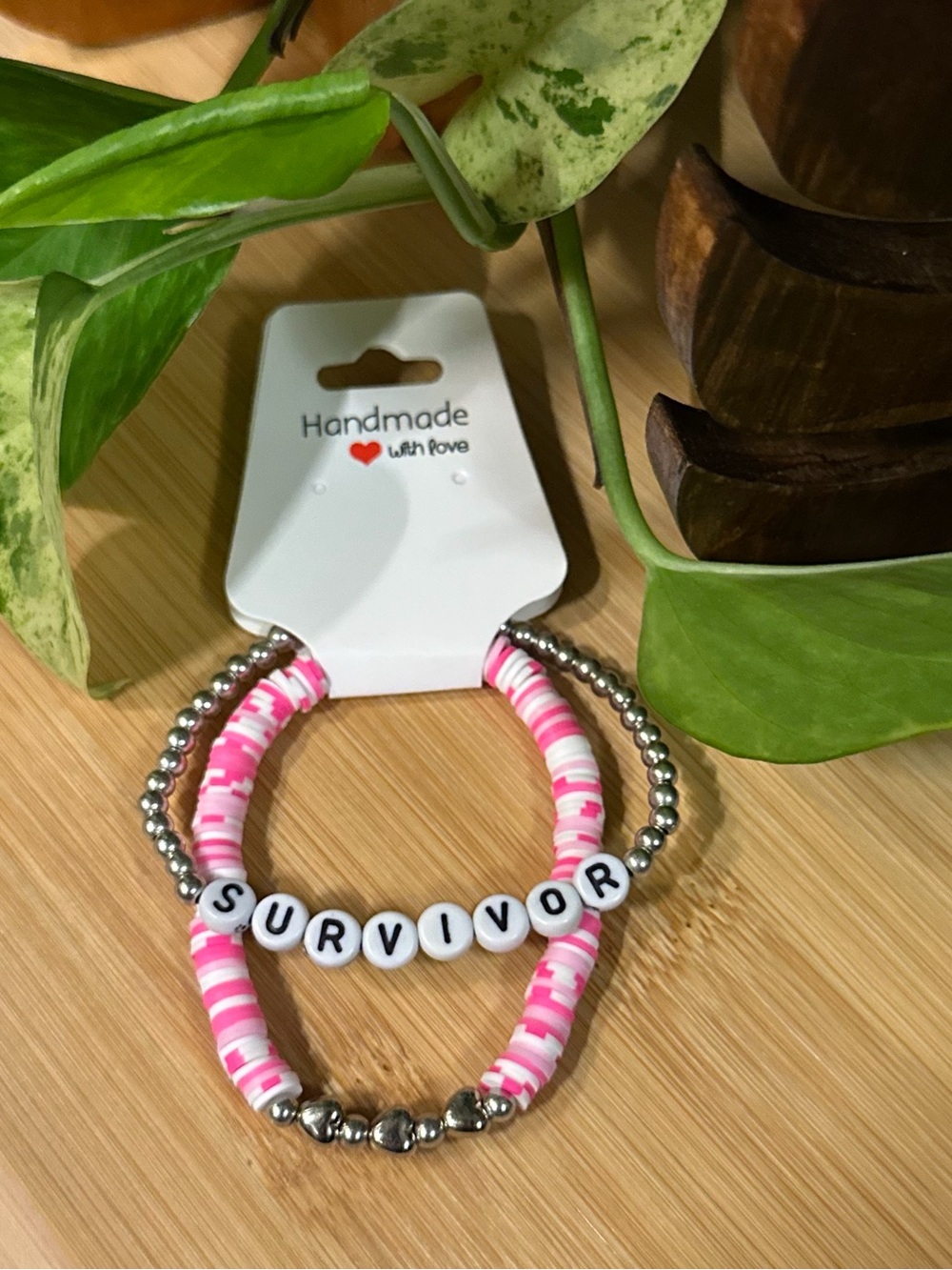 🎀Breast Cancer Awareness 2-PC Stretchy Beaded Set | Handmade |Awareness Stack🎀